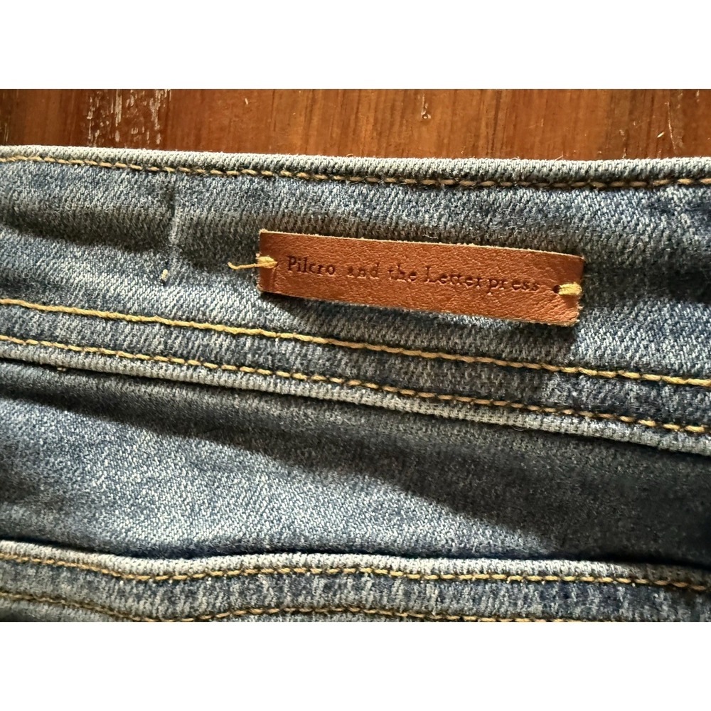 Anthropologie Pilcro Slim Boyfriend Jeans 27 Tapestry Patch Boho Stretch Denim - Picture 9 of 11